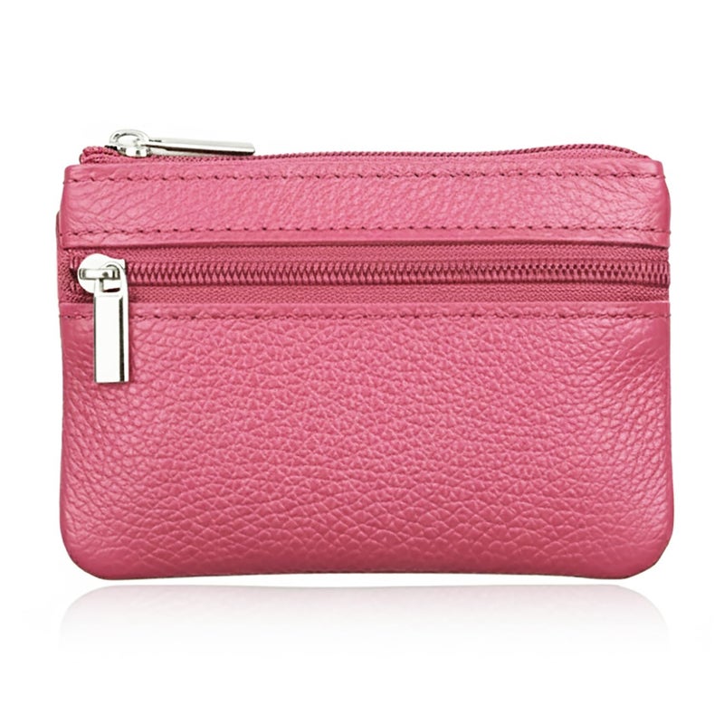 Hibate Pink Small Leather Coin Purse Change Pouch for Women Men Kids with Zip Key Ring - Image 1